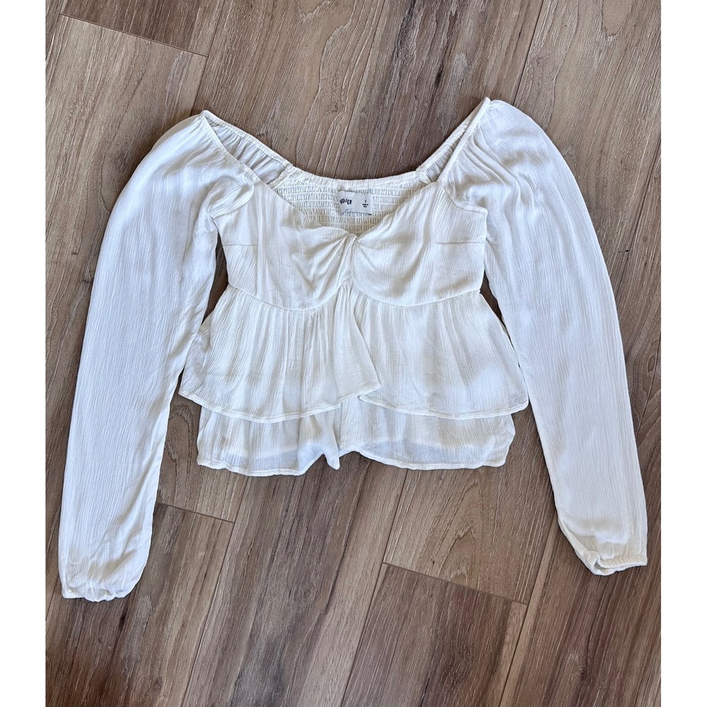 Hollister Long Sleeve Smocked Peplum Babydoll Top SM Sweetheart Milkmaid Prairie